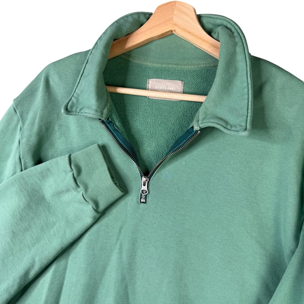 Everlane Track Quarter-Zip Pullover Sweatshirt Green Organic Cotton Large